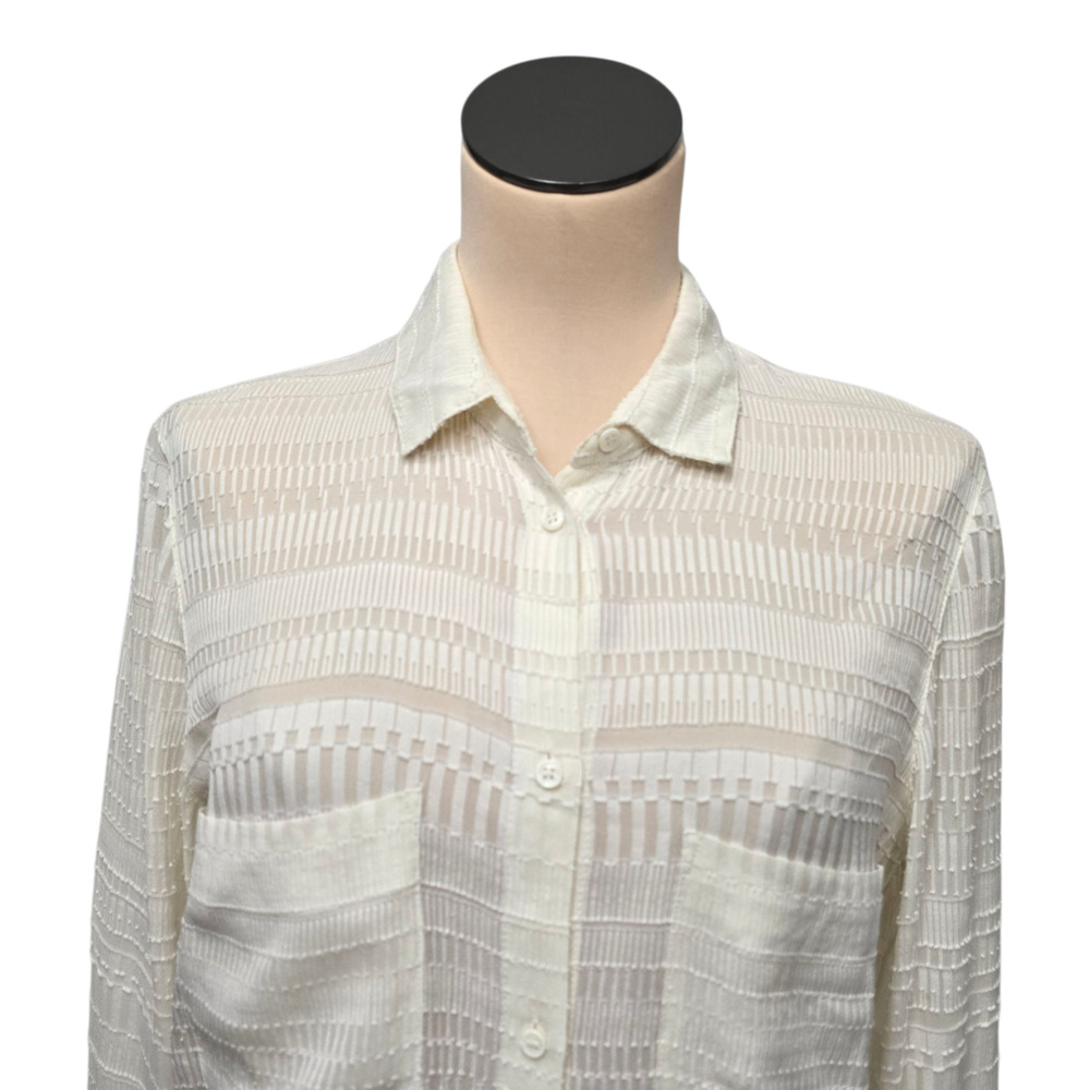IRO Alaina Shirt Womens Size 40‎ Ivory White Silk Cotton Sheer Button Top Blouse - Picture 9 of 10